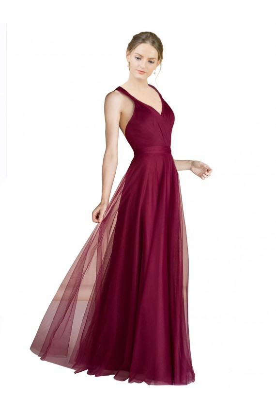 Sem Mangas Amor Tule Comprimento Chão Linha A Vestidos de Madrinha Mais Barato
