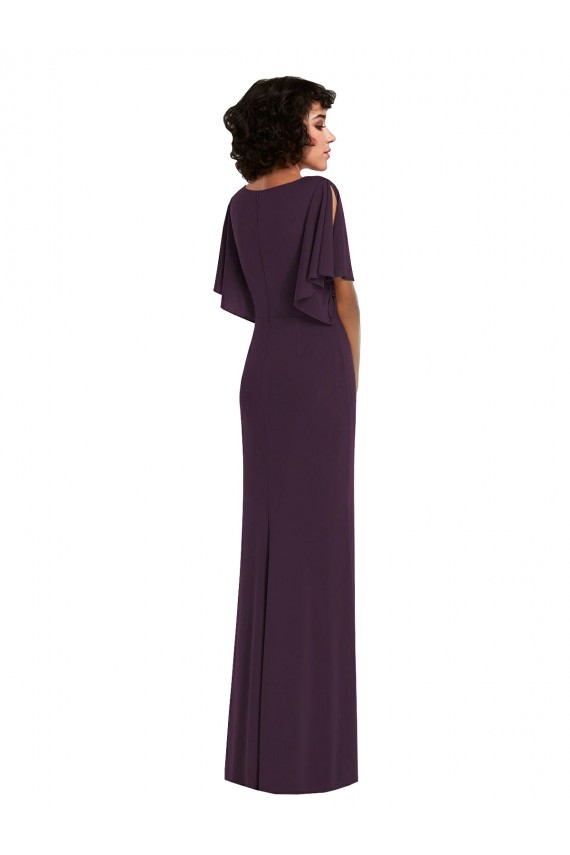 Mangas Esvoaçantes, Mangas Divididas Decote V Spandex Uva Comprimento Chão Vestidos de Madrinha / Vestidos de Noite / Vestidos de Festa Mais Barato