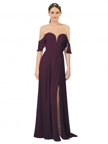 Ombro Frio Amor Chiffon Uva Comprimento Chão Vestidos de Madrinha Mais Barato