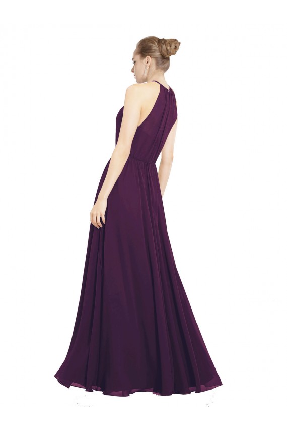 Sem Mangas Cabeçada Chiffon Uva Comprimento Chão Vestido de Festa / Vestido de Madrinha Mais Barato