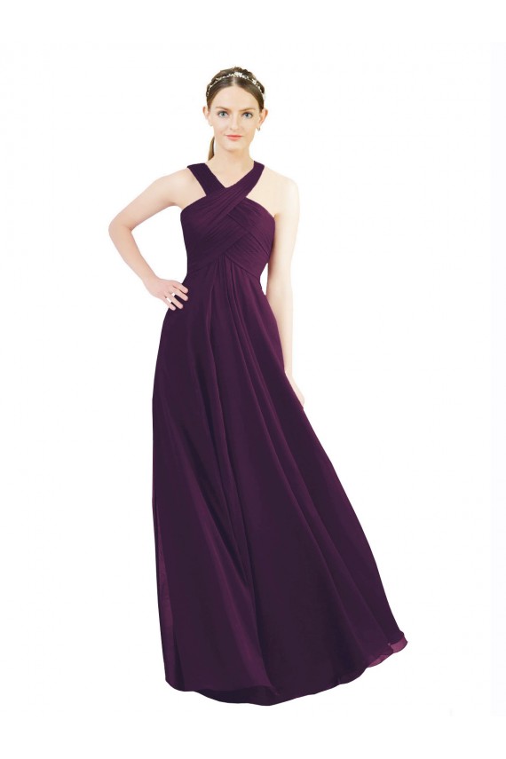 Sem Mangas Cabeçada Chiffon Uva Comprimento Chão Vestidos de Madrinha Mais Barato