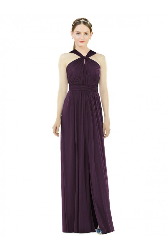 Sem Mangas Cabeçada Chiffon Uva Comprimento Chão Longo Vestidos de Madrinha Mais Barato