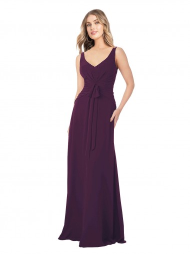 Sem Mangas Decote V Chiffon Uva Comprimento Chão Vestido de Madrinha / Vestido Formais Mais Barato