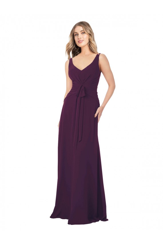 Sem Mangas Decote V Chiffon Uva Comprimento Chão Vestido de Madrinha / Vestido Formais Mais Barato