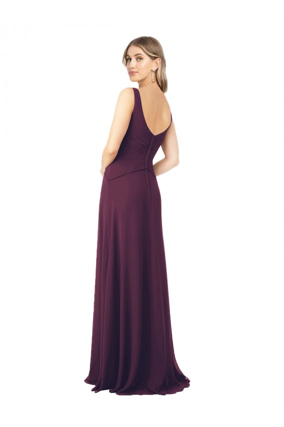 Sem Mangas Decote V Chiffon Uva Comprimento Chão Vestido de Madrinha / Vestido Formais Mais Barato