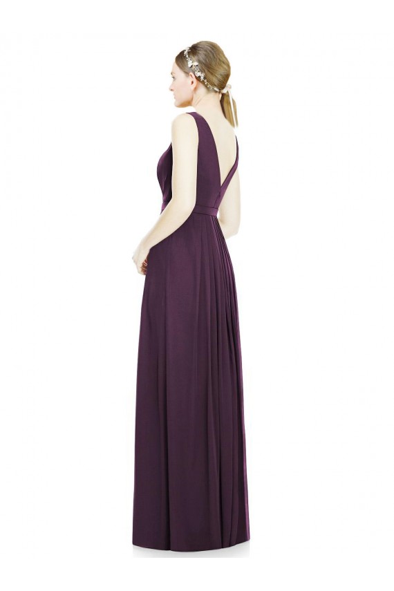 Sem Mangas Decote V Chiffon Uva Comprimento Chão Vestido de Madrinha / Vestido de Noite Mais Barato