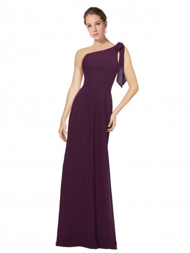 Sem Mangas Um Ombro Chiffon Uva Comprimento Chão Vestidos Formais / Vestidos de Madrinha Mais Barato