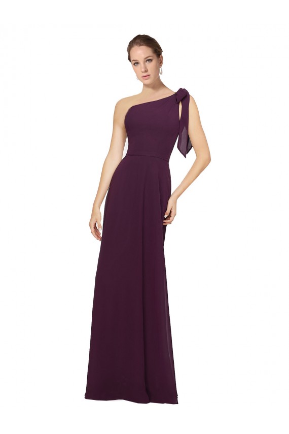 Sem Mangas Um Ombro Chiffon Uva Comprimento Chão Vestidos Formais / Vestidos de Madrinha Mais Barato