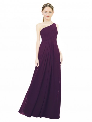 Sem Mangas Um Ombro Chiffon Uva Comprimento Chão Vestido Formais / Vestido de Madrinha Mais Barato