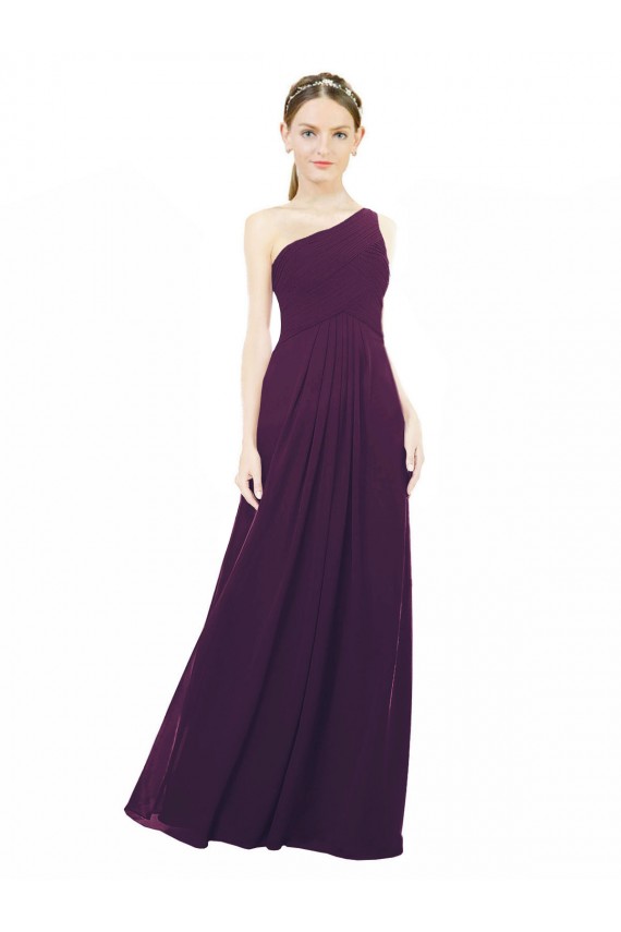 Sem Mangas Um Ombro Chiffon Uva Comprimento Chão Vestido Formais / Vestido de Madrinha Mais Barato