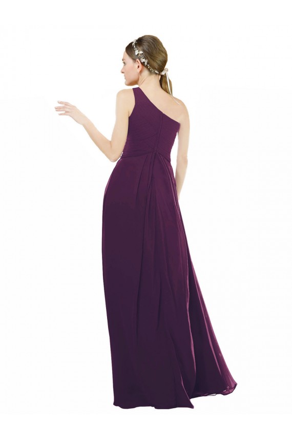 Sem Mangas Um Ombro Chiffon Uva Comprimento Chão Vestido Formais / Vestido de Madrinha Mais Barato