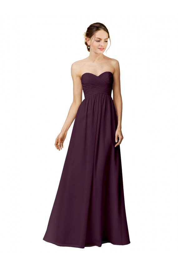 Sem Mangas Sem alças Chiffon Uva Comprimento Chão Vestidos de Madrinha Mais Barato