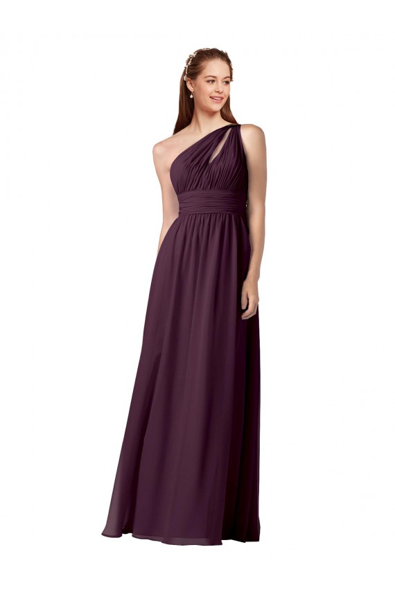 Sem Mangas Um Ombro Chiffon Uva Comprimento Chão Vestidos de Madrinha Mais Barato