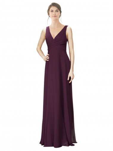 Sem Mangas Decote V Chiffon & Renda Uva Comprimento Chão Vestidos de Madrinha Mais Barato