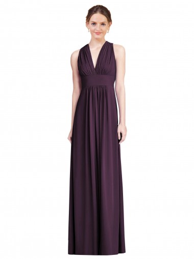 Sem Mangas Decote V Chiffon Uva Comprimento Chão Vestido de Noite / Vestidos de Madrinha Mais Barato