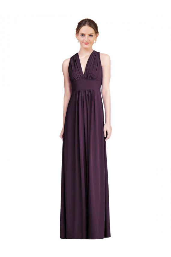 Sem Mangas Decote V Chiffon Uva Comprimento Chão Vestido de Noite / Vestidos de Madrinha Mais Barato