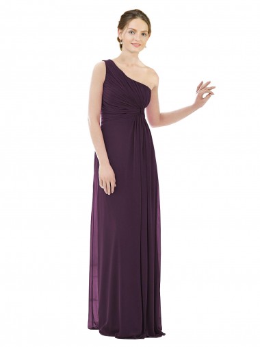 Sem Mangas Um Ombro Chiffon Uva Comprimento Chão Vestidos de Festa Mais Barato