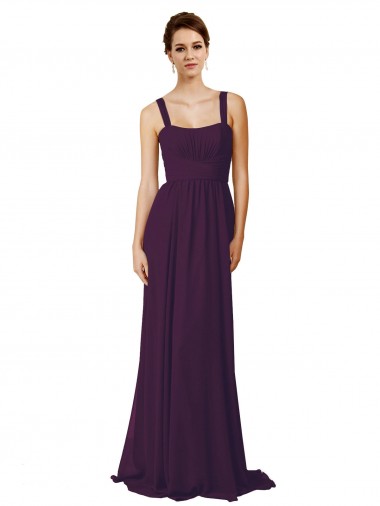 Sem Mangas Alças finas Chiffon Uva Comboio Varredela Vestidos de Madrinha Mais Barato