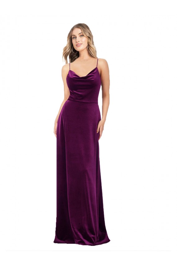 Sem Mangas Decote V Veludo Elástico Uva Comprimento Chão Vestidos de Madrinha / Vestidos de Noite / Vestidos de Festa Mais Barato
