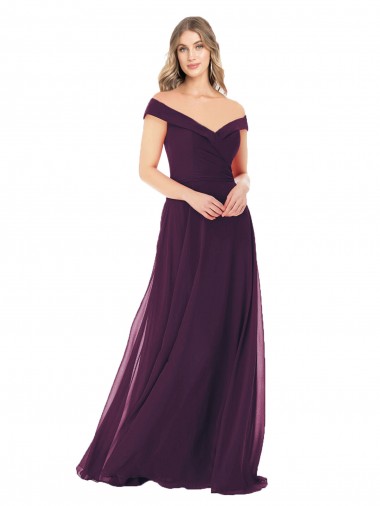 Sem Mangas Fora do Ombro Chiffon Uva Comprimento Chão Vestidos de Madrinha Mais Barato