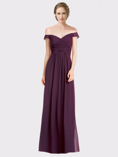 Sem Mangas Amor Chiffon & Renda Uva Comprimento Chão Longo Vestidos de Madrinha Mais Barato