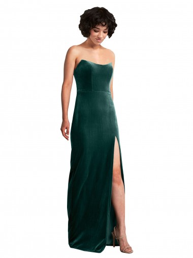 Sem Mangas Sem alças Veludo Elástico Verde Escuro Comprimento Chão Vestidos de Madrinha / Vestidos de Noite / Vestidos de Festa Mais Barato