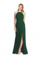 Sem Mangas Decote Alto Chiffon Verde Escuro Comprimento Chão Vestidos de Madrinha Mais Barato