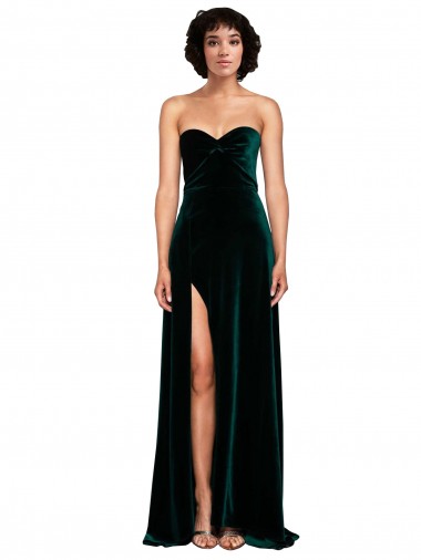 Sem Mangas Amor Veludo Elástico Verde Escuro Comboio Varredela Vestidos de Madrinha / Vestidos de Festa Mais Barato
