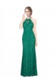 Sem Mangas Decote Alto Renda Verde Escuro Comprimento Chão Vestidos de Madrinha / Vestidos de Festa Mais Barato