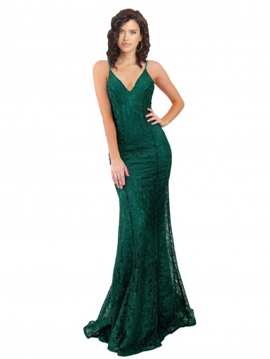 Sem Mangas Decote V Renda Verde Escuro Comprimento Chão Vestidos de Madrinha / Vestidos de Festa Mais Barato