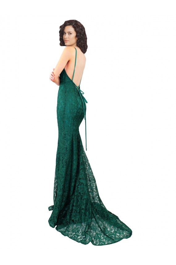 Sem Mangas Decote V Renda Verde Escuro Comprimento Chão Vestidos de Madrinha / Vestidos de Festa Mais Barato