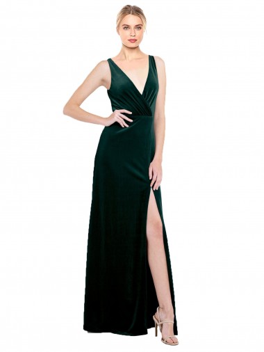 Sem Mangas Decote V Veludo Elástico Verde Escuro Comprimento Chão Vestidos de Madrinha / Vestidos de Noite / Vestidos de Festa Mais Barato