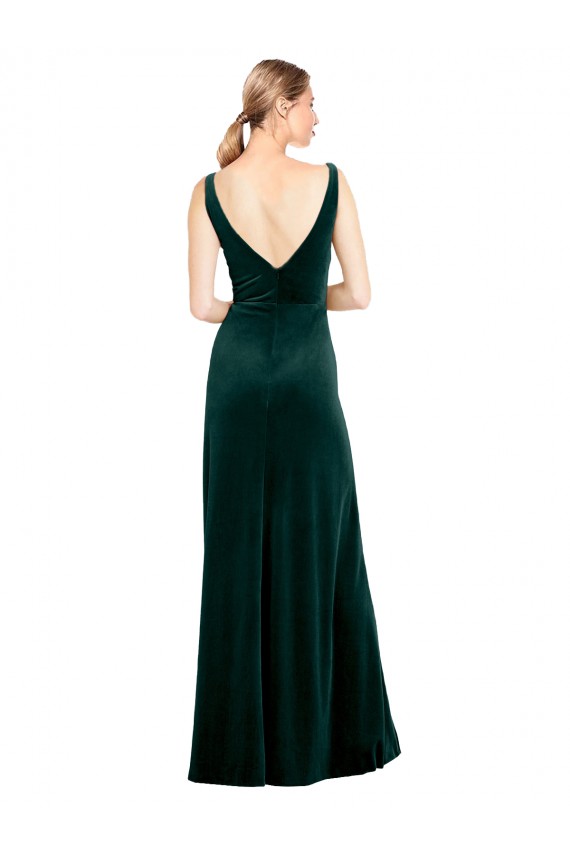 Sem Mangas Decote V Veludo Elástico Verde Escuro Comprimento Chão Vestidos de Madrinha / Vestidos de Noite / Vestidos de Festa Mais Barato