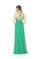 Sem Mangas Decote V Chiffon Verde Esmeralda Comprimento Chão Vestidos de Madrinha Mais Barato