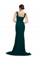 Sem Mangas Decote Quadrado Crepe Esticado Verde Meia-Noite Comboio Varredela Vestidos de Madrinha / Vestidos de Festa Mais Barato