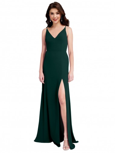 Sem Mangas Decote V Crepe Esticado Verde Meia-Noite Comprimento Chão Vestidos de Madrinha / Vestidos de Noite / Vestidos de Festa Mais Barato