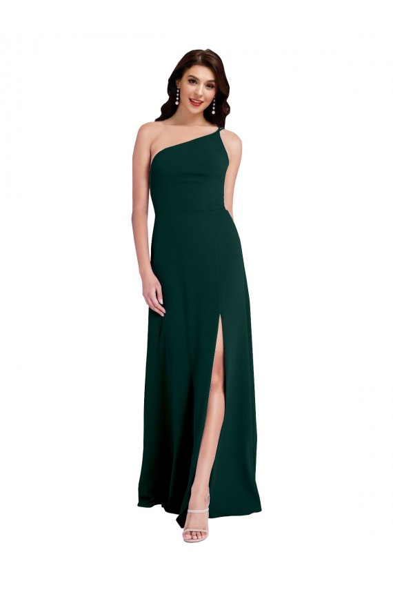 Sem Mangas Um Ombro Crepe Esticado Verde Meia-Noite Comprimento Chão Vestidos de Madrinha / Vestidos de Noite / Vestidos de Festa Mais Barato
