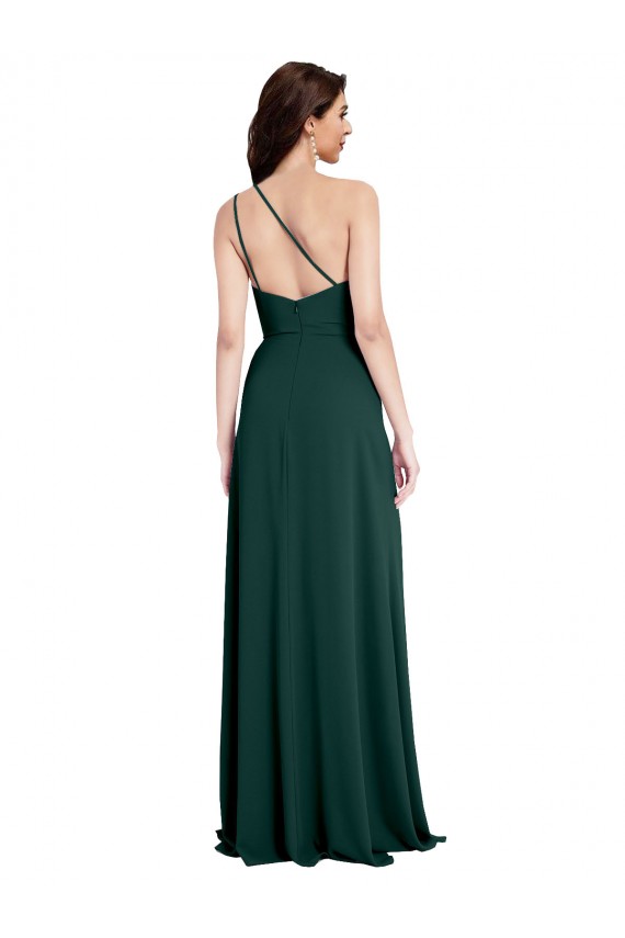 Sem Mangas Um Ombro Crepe Esticado Verde Meia-Noite Comprimento Chão Vestidos de Madrinha / Vestidos de Noite / Vestidos de Festa Mais Barato