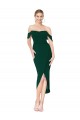 Sem Mangas Decote Alto Crepe Esticado Verde Meia-Noite Alto Baixo Vestidos de Madrinha / Vestidos de Noite / Vestidos de Festa Mais Barato