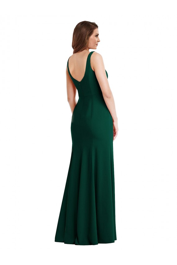 Sem Mangas Decote Quadrado Crepe Esticado Verde Meia-Noite Comprimento Chão Vestidos de Madrinha / Vestidos de Festa Mais Barato