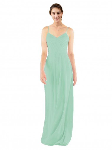 Sem Mangas Decote V Chiffon Verde Menta Comprimento Chão Longo Vestidos de Madrinha Mais Barato
