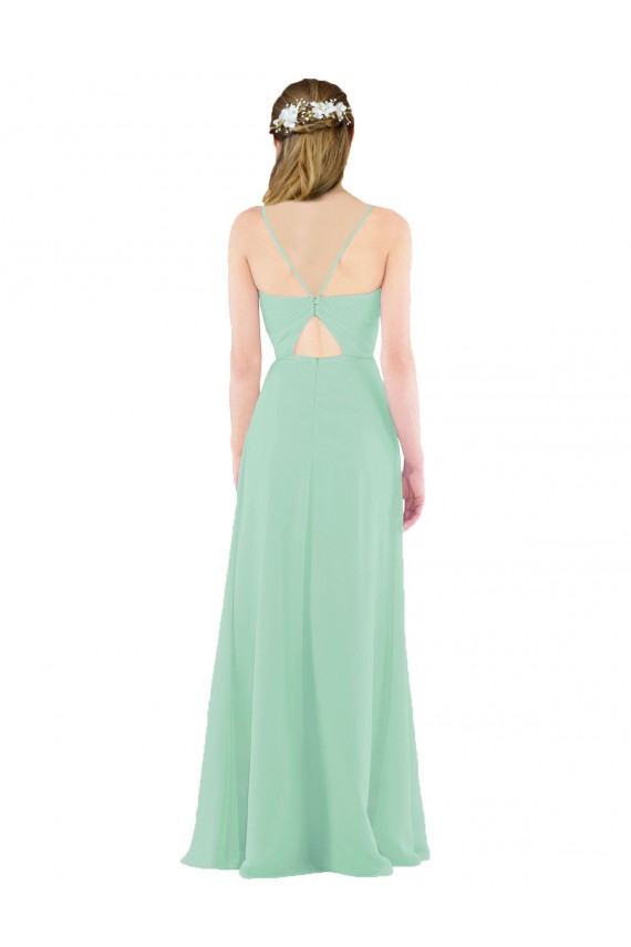 Sem Mangas Decote V Chiffon Verde Menta Comprimento Chão Longo Vestidos de Madrinha Mais Barato