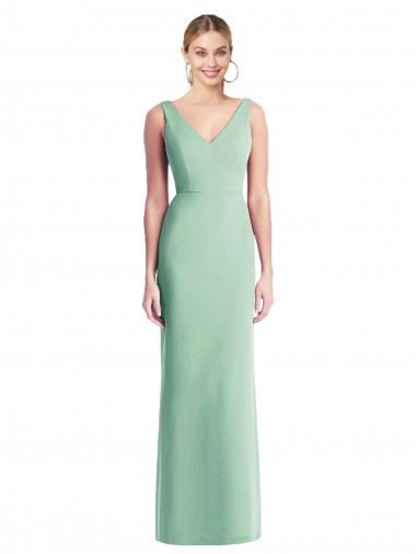 Sem Mangas Decote V Chiffon Verde Menta Comprimento Chão Vestidos de Madrinha Mais Barato