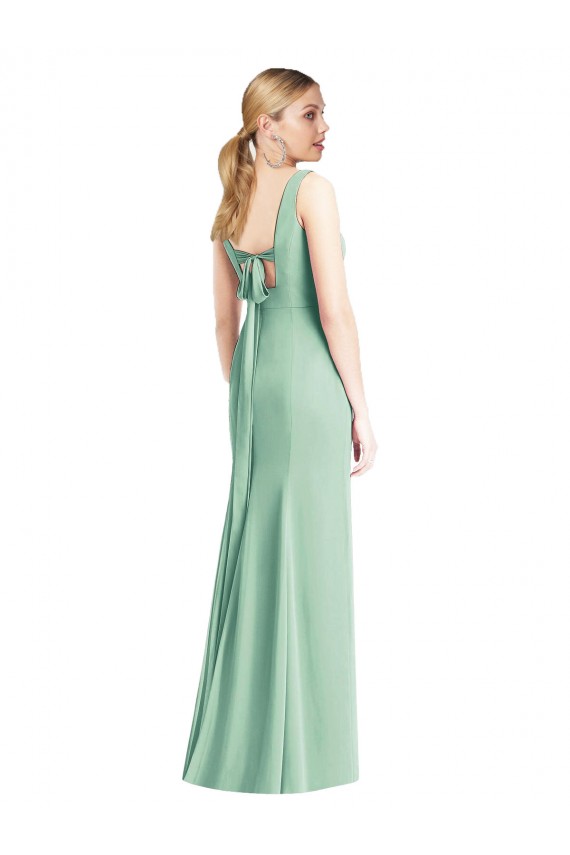 Sem Mangas Decote V Chiffon Verde Menta Comprimento Chão Vestidos de Madrinha Mais Barato