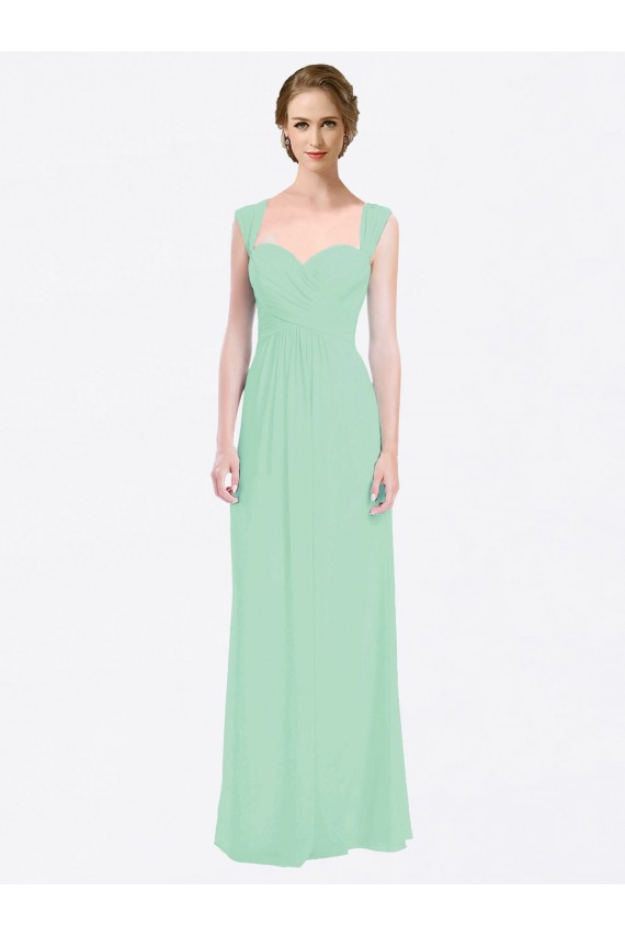 Mangas Curtas Amor Chiffon Verde Menta Comprimento Chão Vestidos de Madrinha Mais Barato