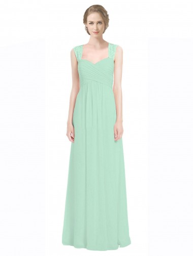 Sem Mangas Amor Chiffon & Renda Verde Menta Comprimento Chão Vestidos de Madrinha Mais Barato