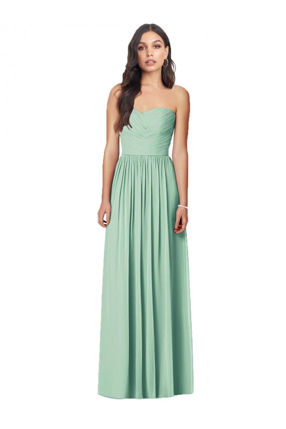 Sem Mangas Sem alças Chiffon Verde Menta Comprimento Chão Vestidos de Madrinha Mais Barato