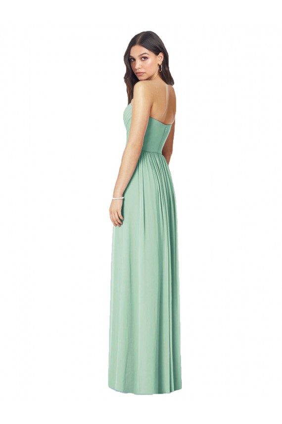 Sem Mangas Sem alças Chiffon Verde Menta Comprimento Chão Vestidos de Madrinha Mais Barato