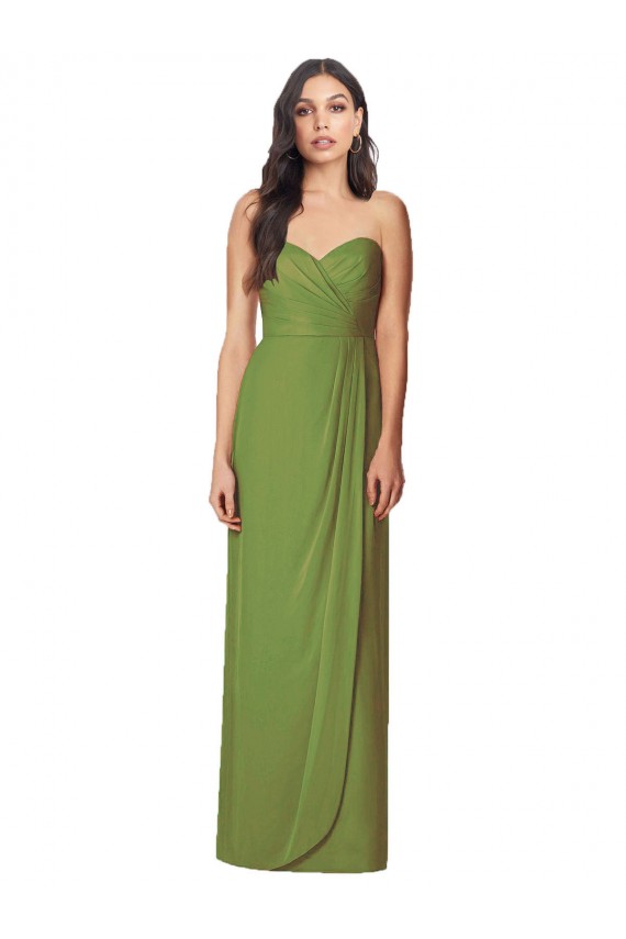 Sem Mangas Sem alças Chiffon Verde Oliva Comprimento Chão Vestidos de Madrinha Mais Barato