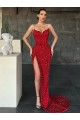 Sem Mangas Decote V Lantejoulas Veludo Vermelho Comboio Varredela Vestidos de Festa Mais Barato